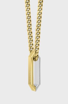 Gold-effect necklace with reversible logo pendant, Gold tone