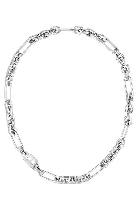Polished-link necklace with monogram element, Silver