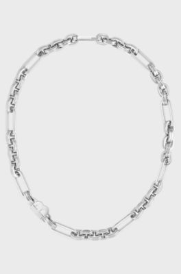 Polished-link necklace with monogram element, Silver tone