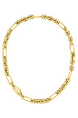 BOSS - Polished-link necklace with monogram element - Gold tone