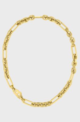 Polished-link necklace with monogram element, Gold tone