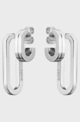 Polished-link earrings with stainless-steel posts, Silver tone