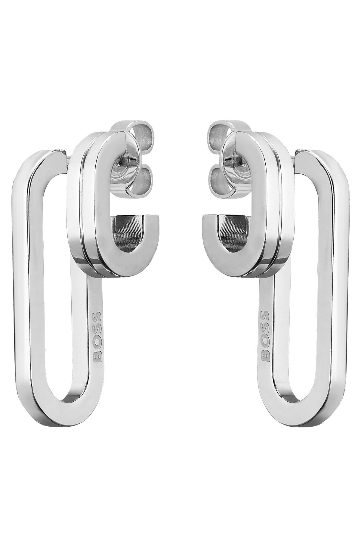 Polished-link earrings with stainless-steel posts, Silver