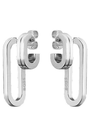 Polished-link earrings with stainless-steel posts, Silver