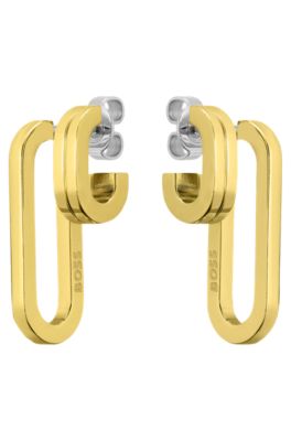 Polished-link earrings with stainless-steel posts, Gold tone