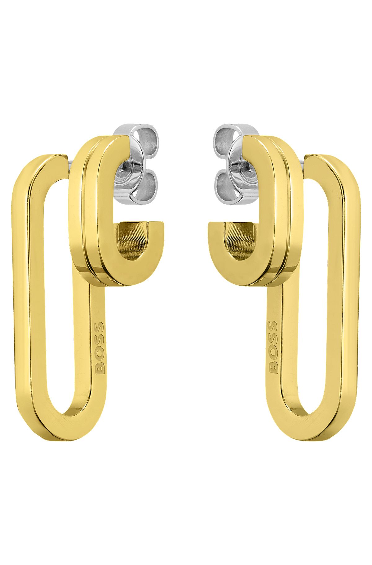 Polished-link earrings with stainless-steel posts, Gold
