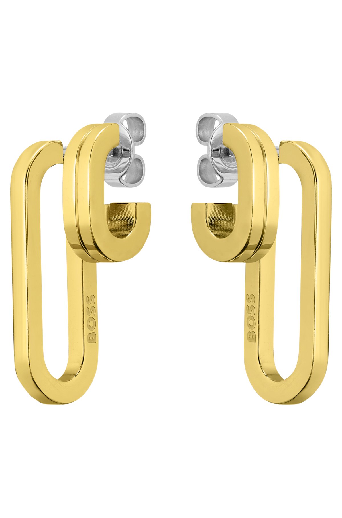 BOSS - Polished-link earrings with stainless-steel posts
