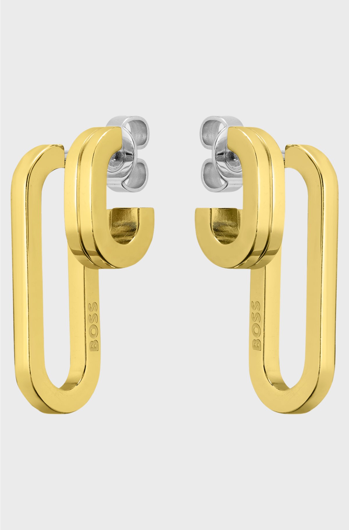 Polished-link earrings with stainless-steel posts, Gold