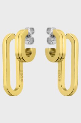 Polished-link earrings with stainless-steel posts, Gold tone