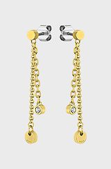 Multi-chain earrings with medallions and crystals, Gold