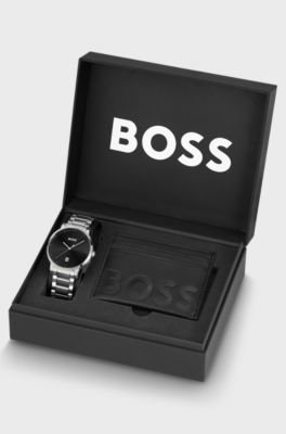 Stainless-steel watch with black dial, Silver