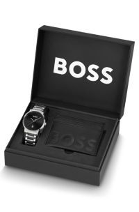 Stainless-steel watch with black dial, Silver