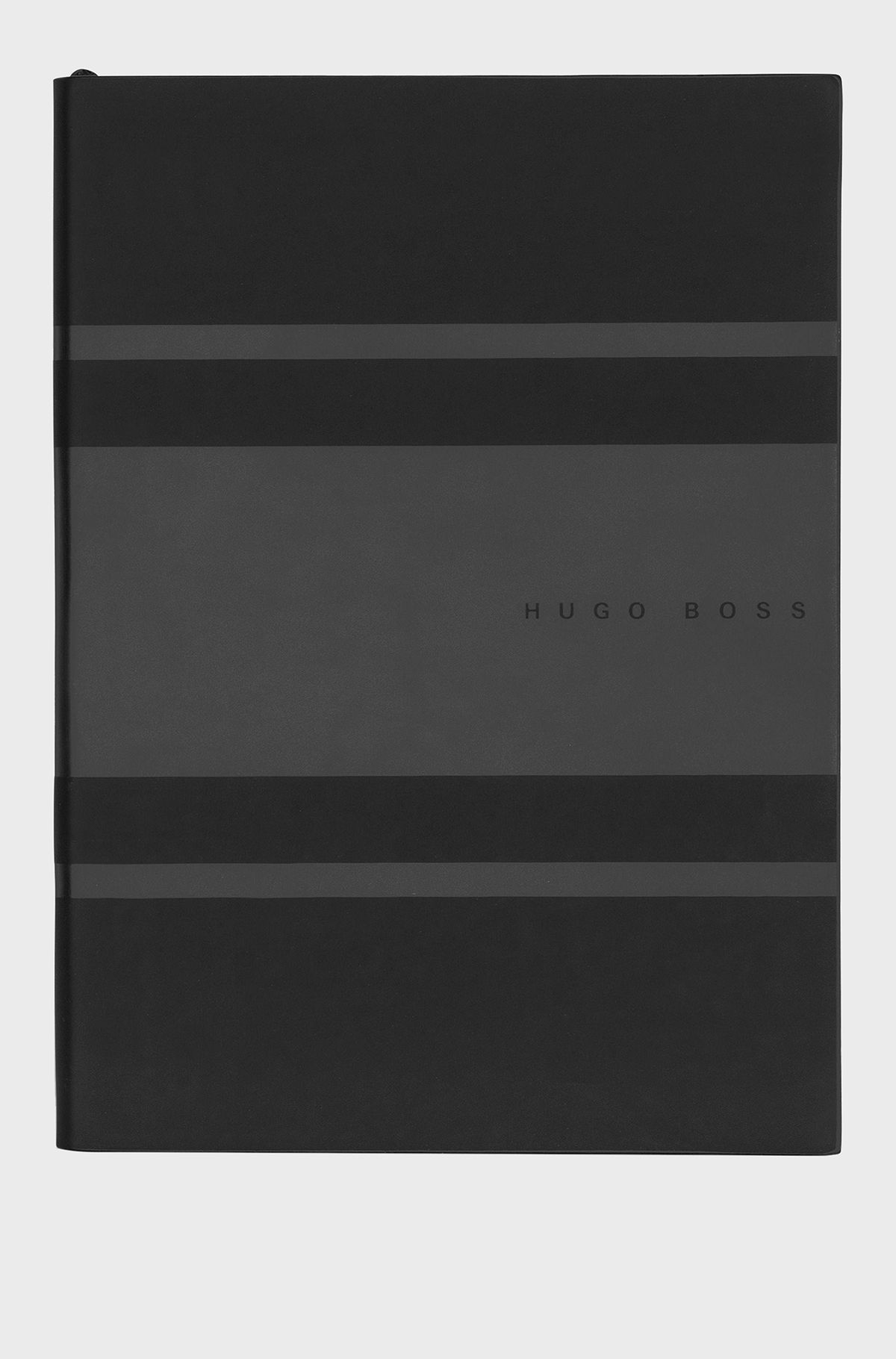 Grey-striped A5 notebook in faux leather, Patterned