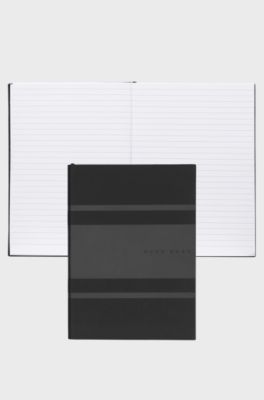 Grey-striped A5 notebook in faux leather, Patterned