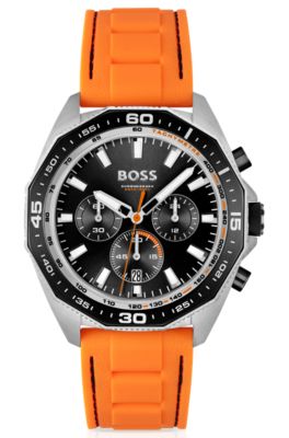 BOSS - Orange-silicone-strap chronograph watch with geometric bezel