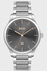 Grey-dial watch with link bracelet, Silver