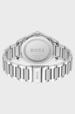 Montre &agrave; cadran gris avec bracelet &agrave; maillons, Argent