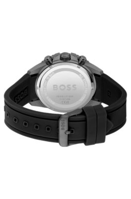 Silicone-strap chronograph watch with olive dial, Black