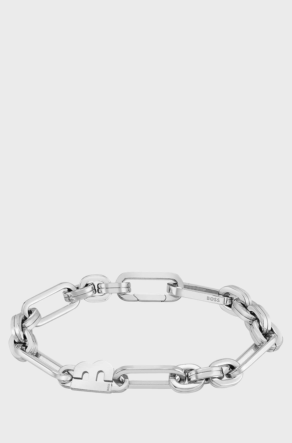 Silver-tone link bracelet with 'B' element, Silver