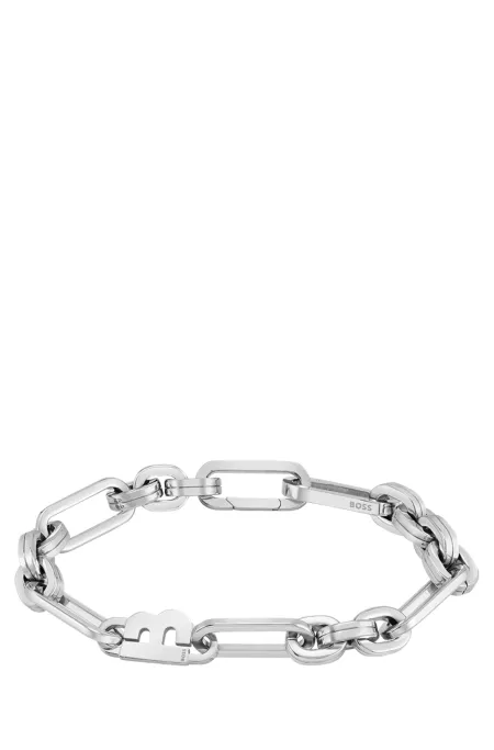Silver-tone link bracelet with 'B' element