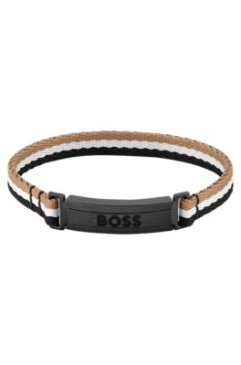 Signature-stripe cuff with logo clasp: medium, Black