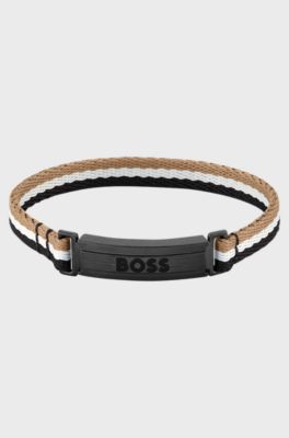 Signature-stripe cuff with logo clasp: medium, Black