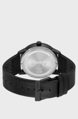 Black-plated watch with red logo, Black