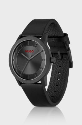 Black-plated watch with red logo, Black