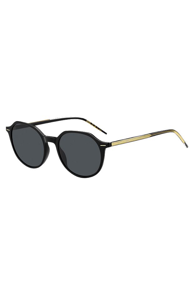 Sonnenbrille aus schwarzem Acetat mit goldfarbenen Details, Schwarz