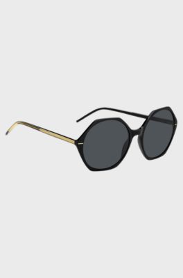 Lunettes de soleil en ac&eacute;tate noir avec monture angulaire, Noir