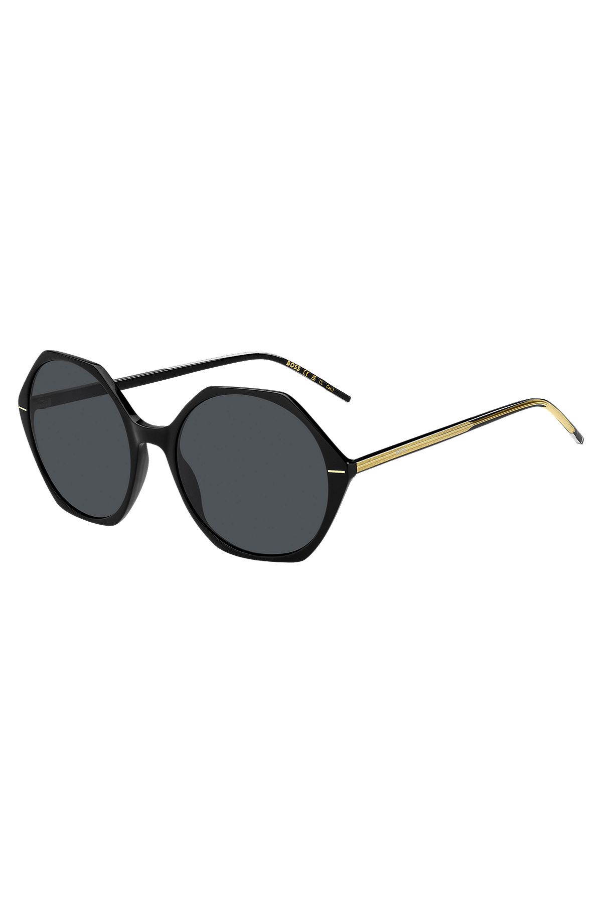 Sonnenbrille aus schwarzem Acetat mit eckiger Fassung, Schwarz
