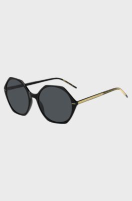 Lunettes de soleil en ac&eacute;tate noir avec monture angulaire, Noir