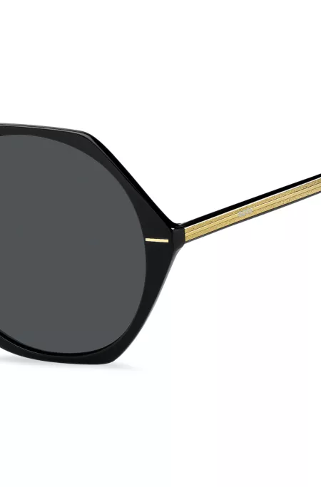 Black-acetate sunglasses with angular frames