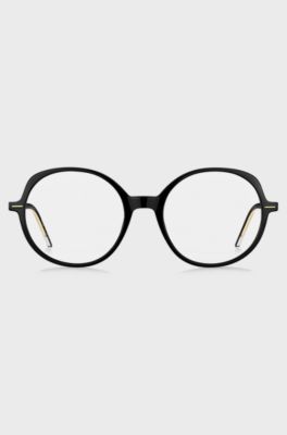 Monture optique en ac&eacute;tate noir avec d&eacute;tails dor&eacute;s, Noir