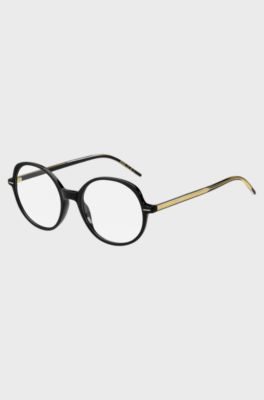 Monture optique en ac&eacute;tate noir avec d&eacute;tails dor&eacute;s, Noir
