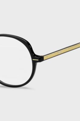 Monture optique en ac&eacute;tate noir avec d&eacute;tails dor&eacute;s, Noir