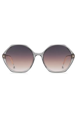 Gafas de sol de acetato transparente con montura hexagonal, Gris claro