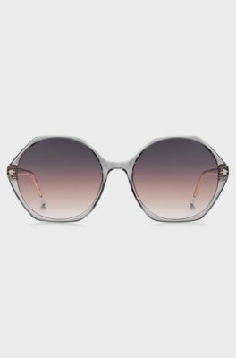 Transparent-acetate sunglasses with hexagonal frames, Light Grey