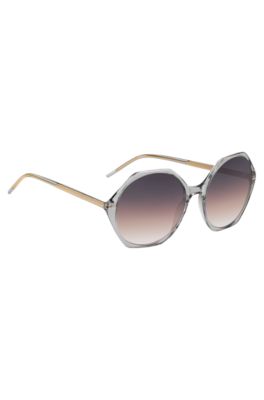 Gafas de sol de acetato transparente con montura hexagonal, Gris claro