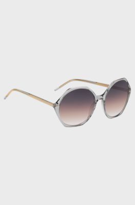 Transparent-acetate sunglasses with hexagonal frames, Light Grey