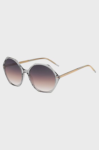 Transparent-acetate sunglasses with hexagonal frames, Light Grey