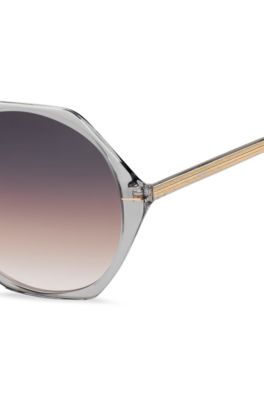 Gafas de sol de acetato transparente con montura hexagonal, Gris claro