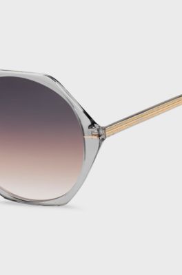 Transparent-acetate sunglasses with hexagonal frames, Light Grey