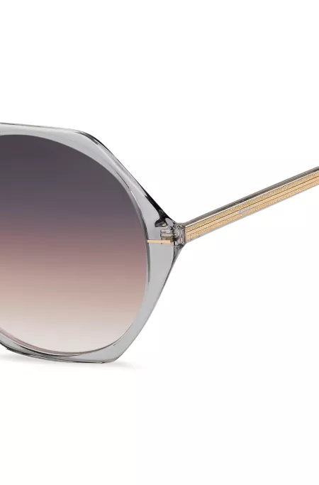 Transparent-acetate sunglasses with hexagonal frames