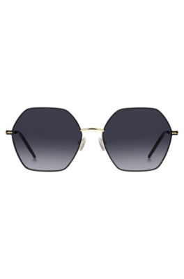 Angular sunglasses in black and gold-tone steel, Gold