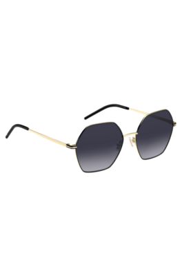 Angular sunglasses in black and gold-tone steel, Gold