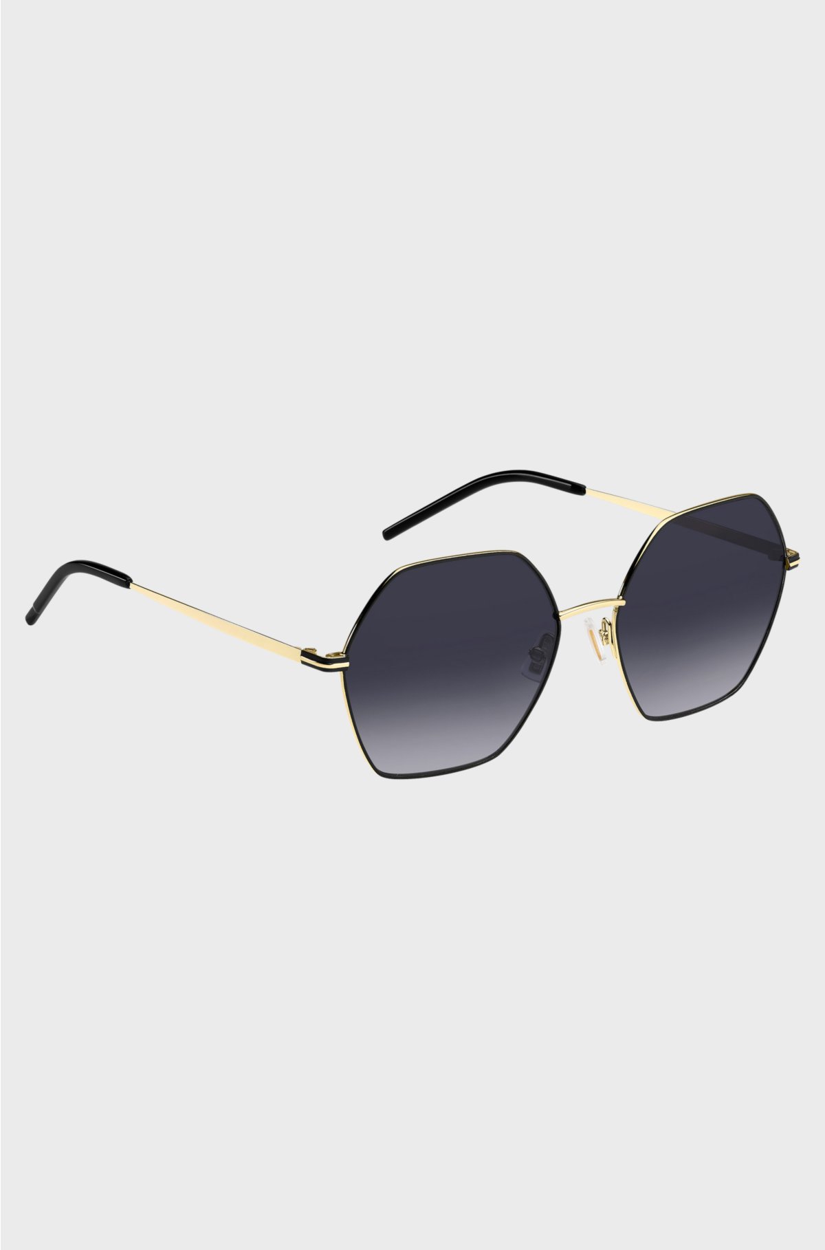 Angular sunglasses in black and gold-tone steel, Gold