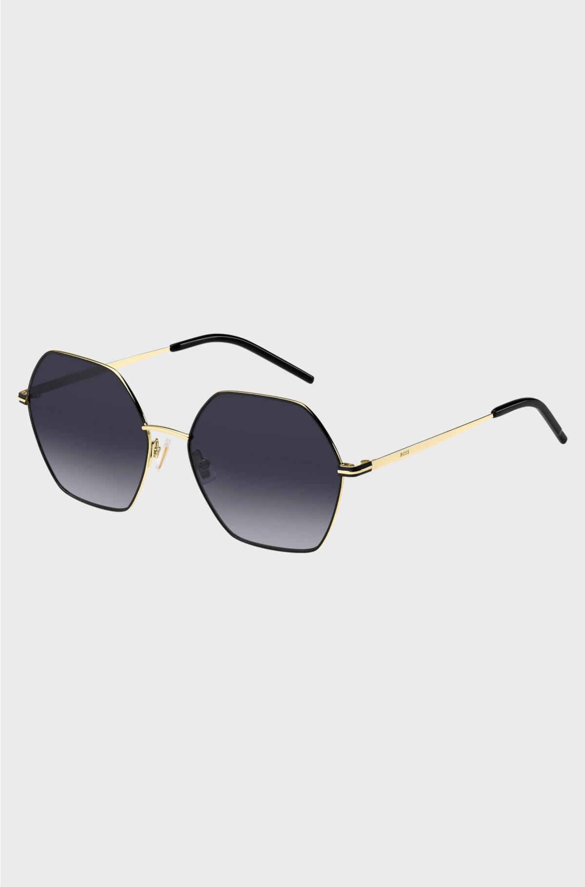Angular sunglasses in black and gold-tone steel, Gold