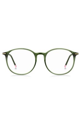 Monture optique en acétate vert avec détails dorés