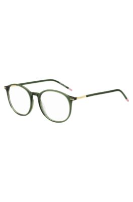 Green-acetate optical frames with gold-tone detailing, Green